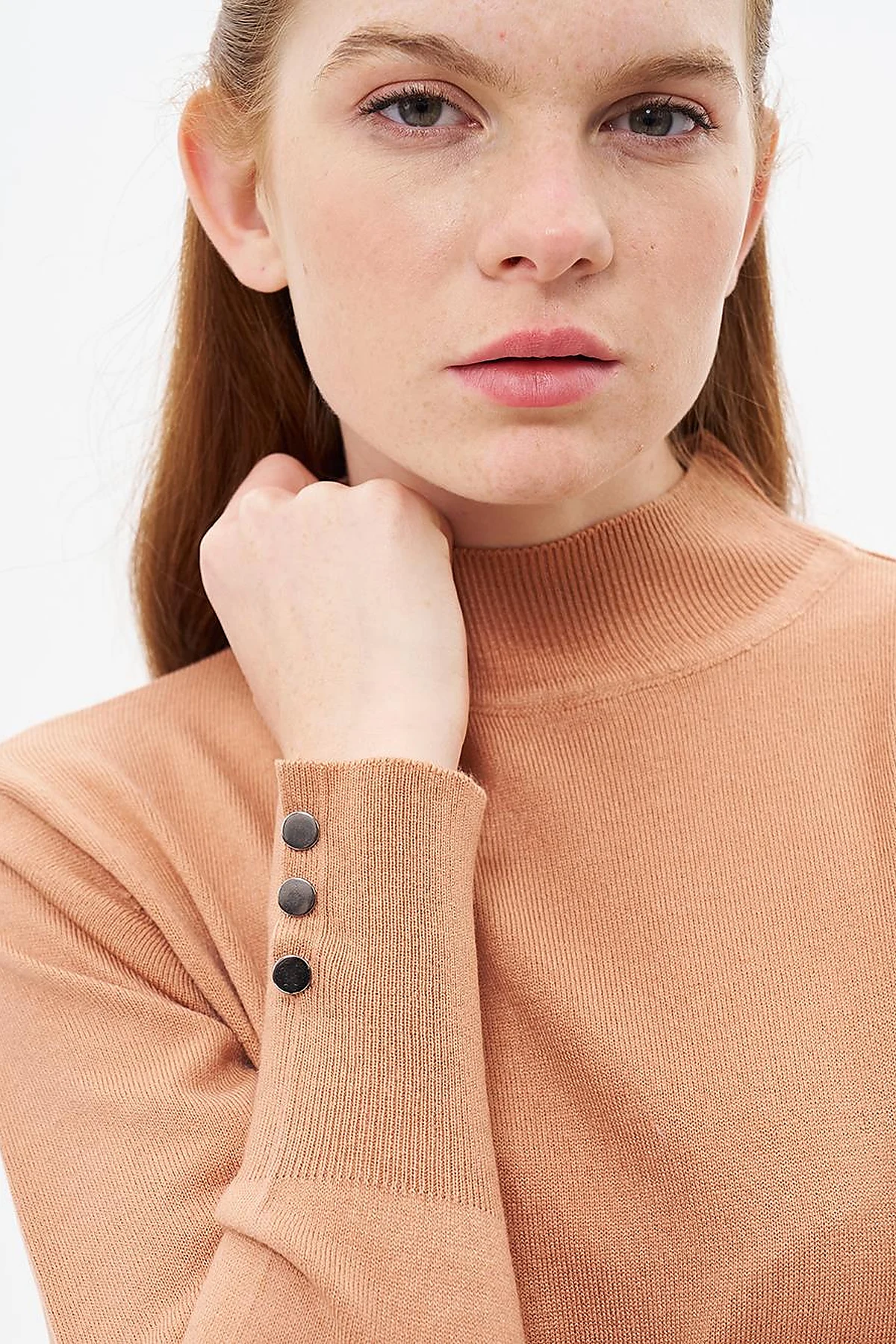 Half Turtleneck Knit Dress Salmon