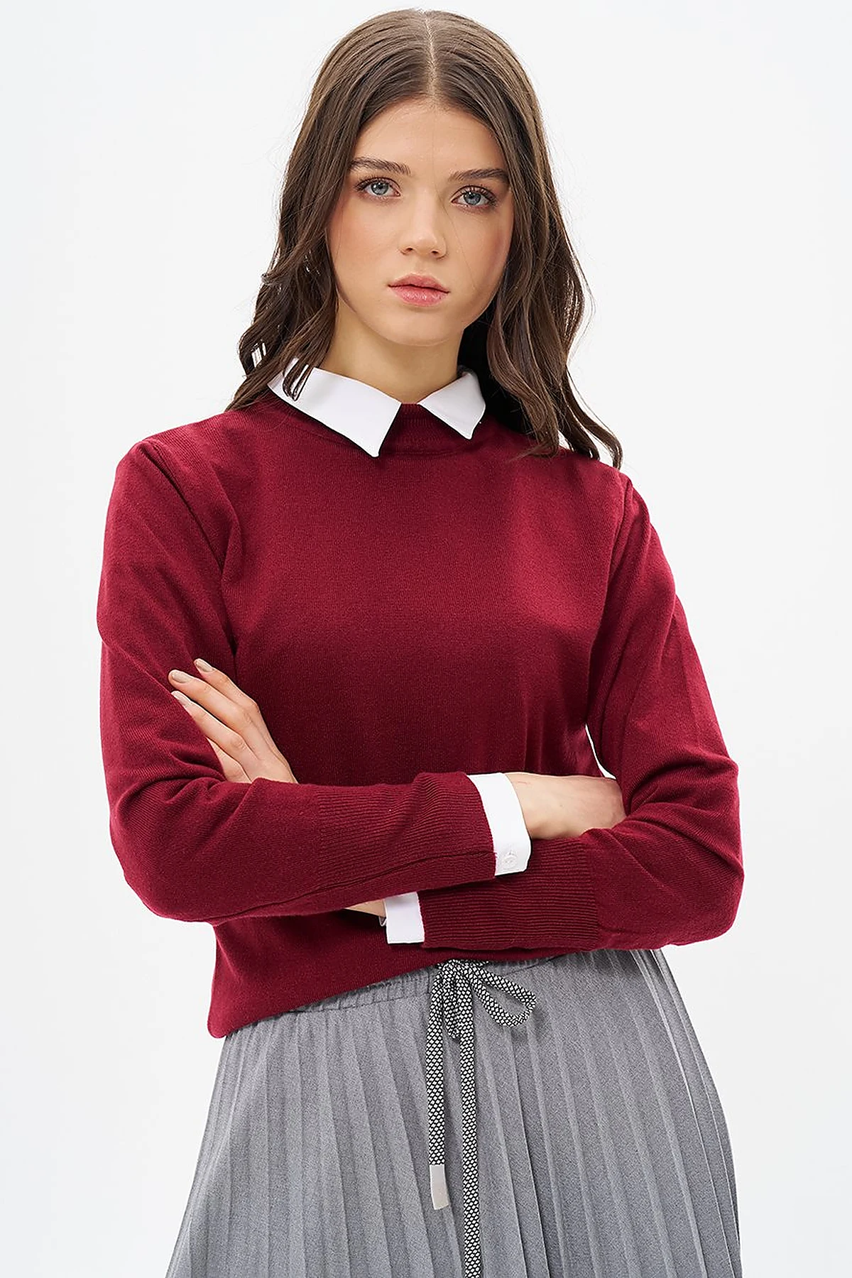 Basic Knit Sweater in Burgundy