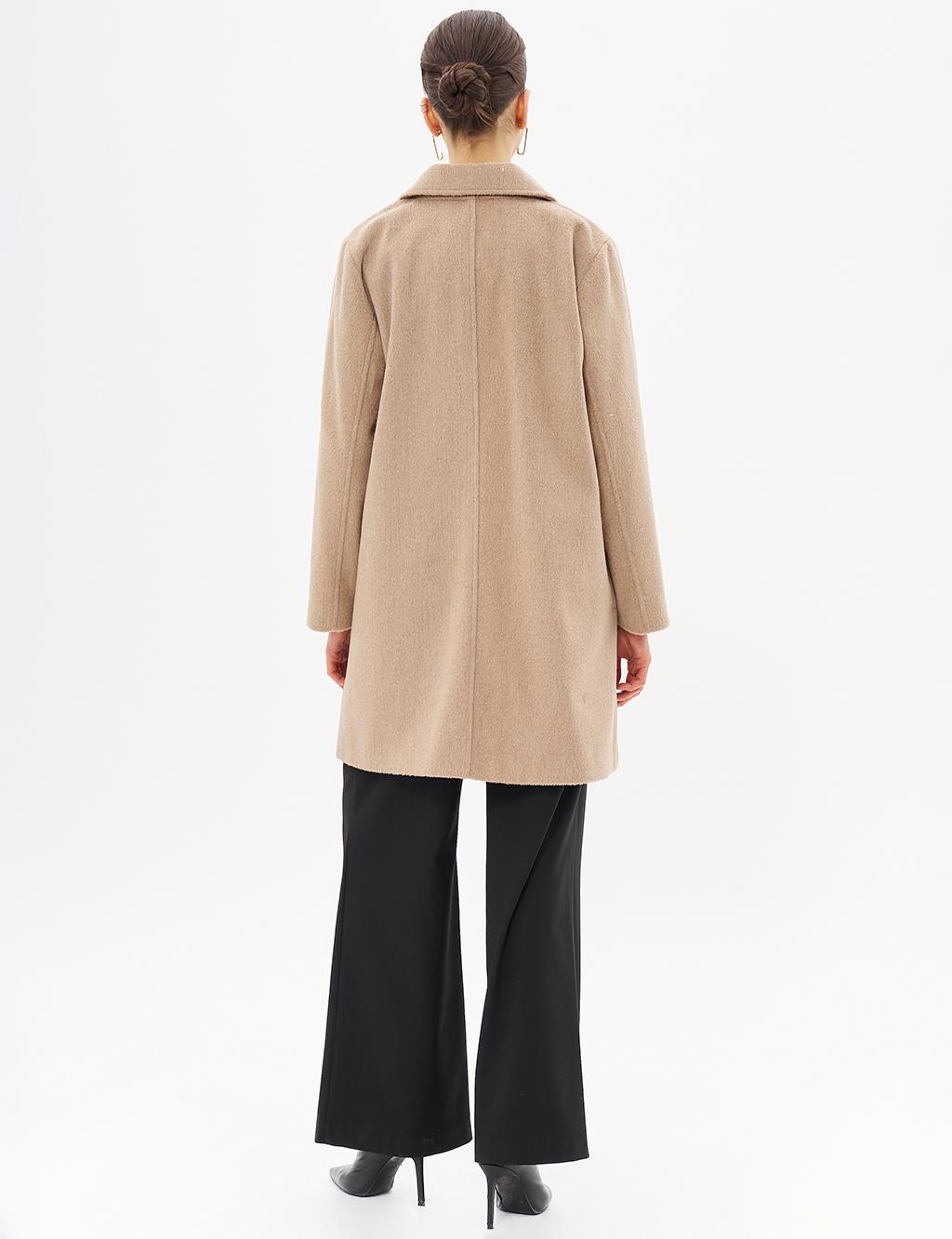 Cloak Collar Cashmere Coat Beige