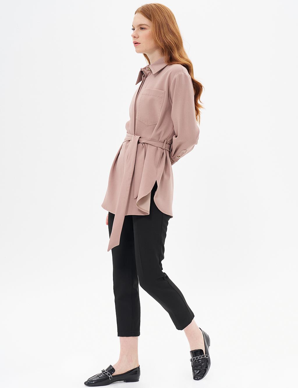 Point Stitched Belted Tunic Mink