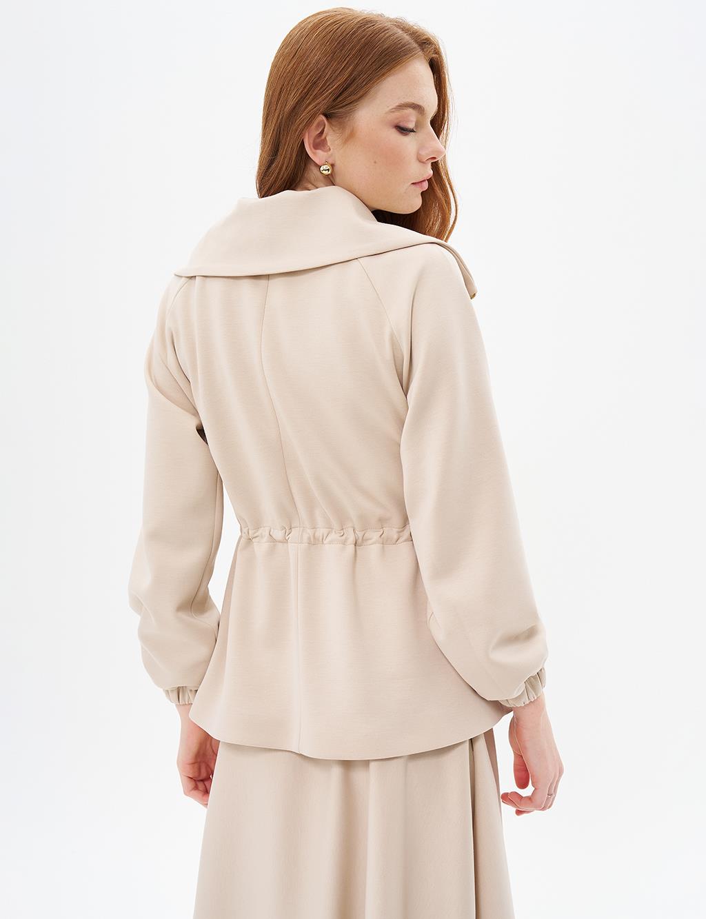 Gathered Waist Skirt Jacket Set Light Beige
