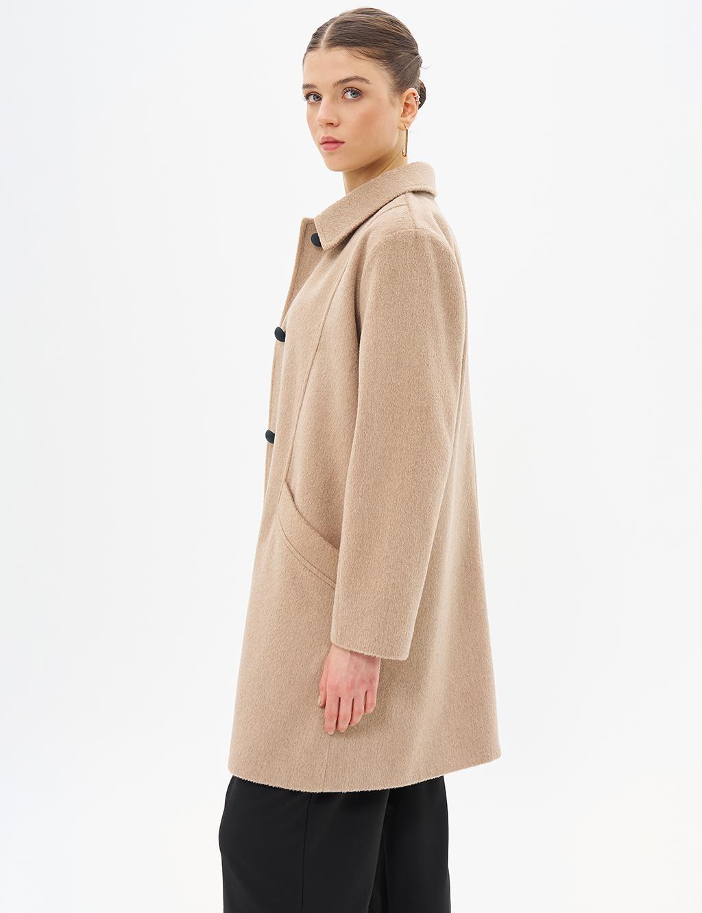 Cloak Collar Cashmere Coat Beige