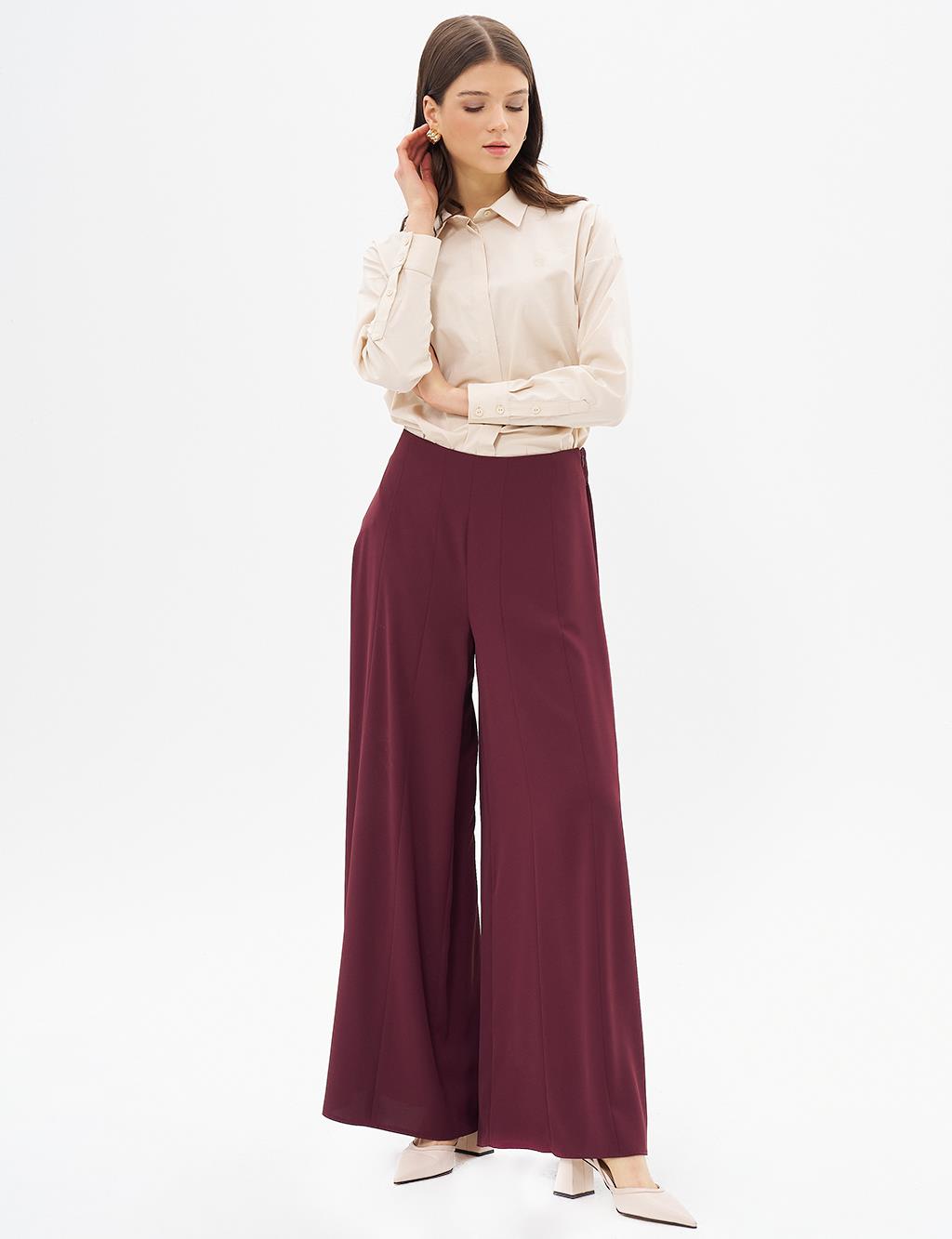 Wide Leg Pants Burgundy
