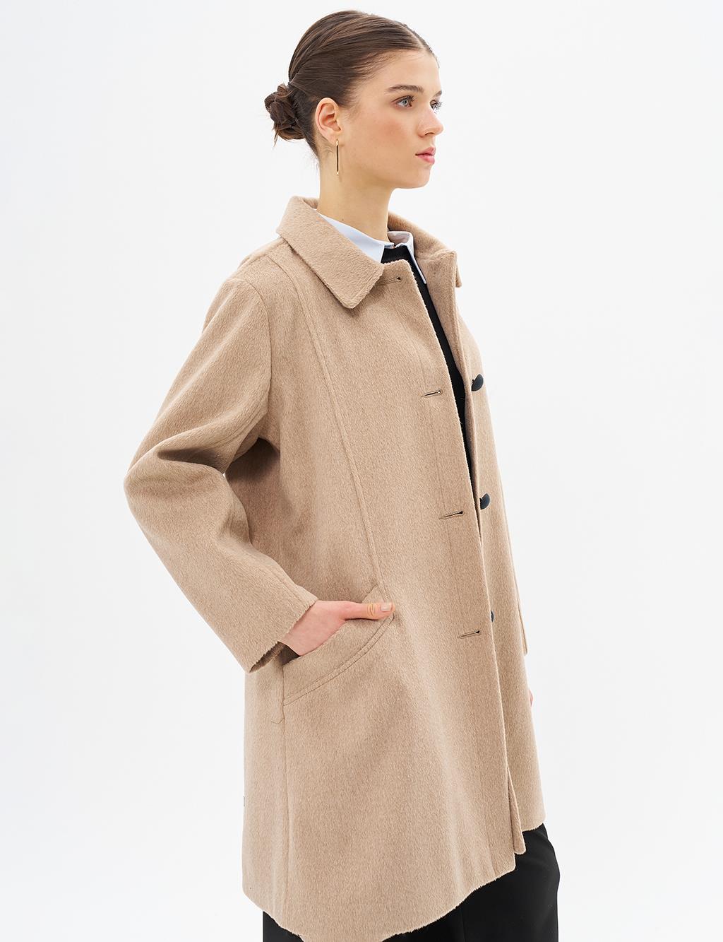 Cloak Collar Cashmere Coat Beige