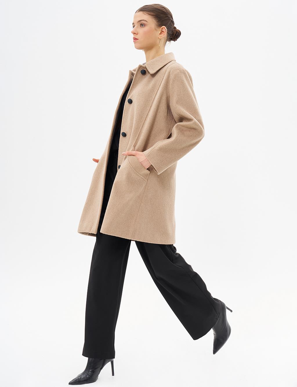 Cloak Collar Cashmere Coat Beige