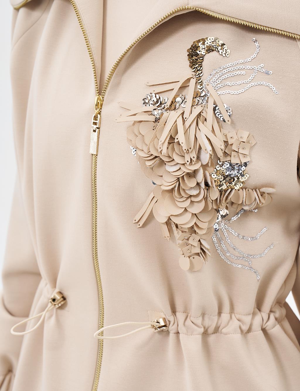Gathered Waist Skirt Jacket Set Light Beige