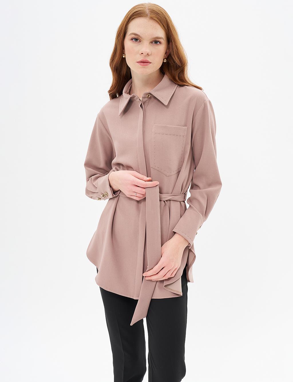 Point Stitched Belted Tunic Mink