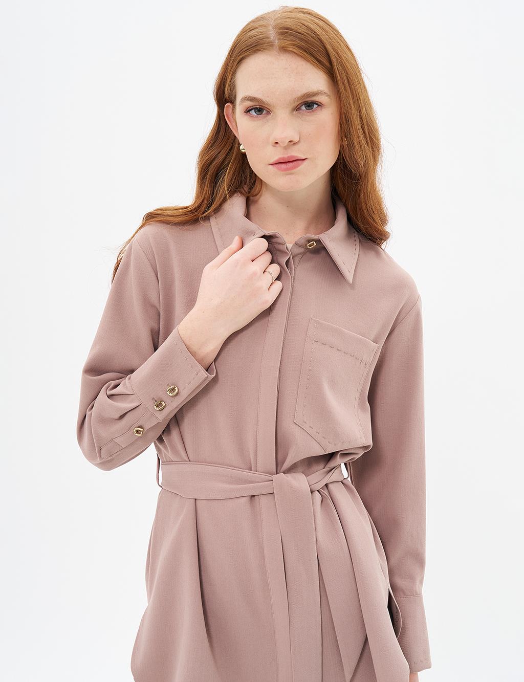 Point Stitched Belted Tunic Mink