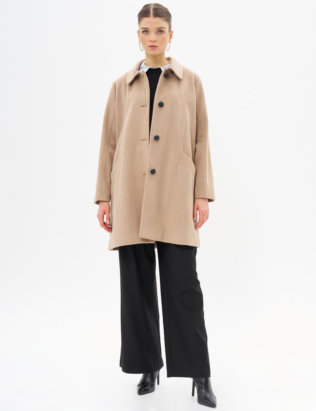 Cloak Collar Cashmere Coat Beige