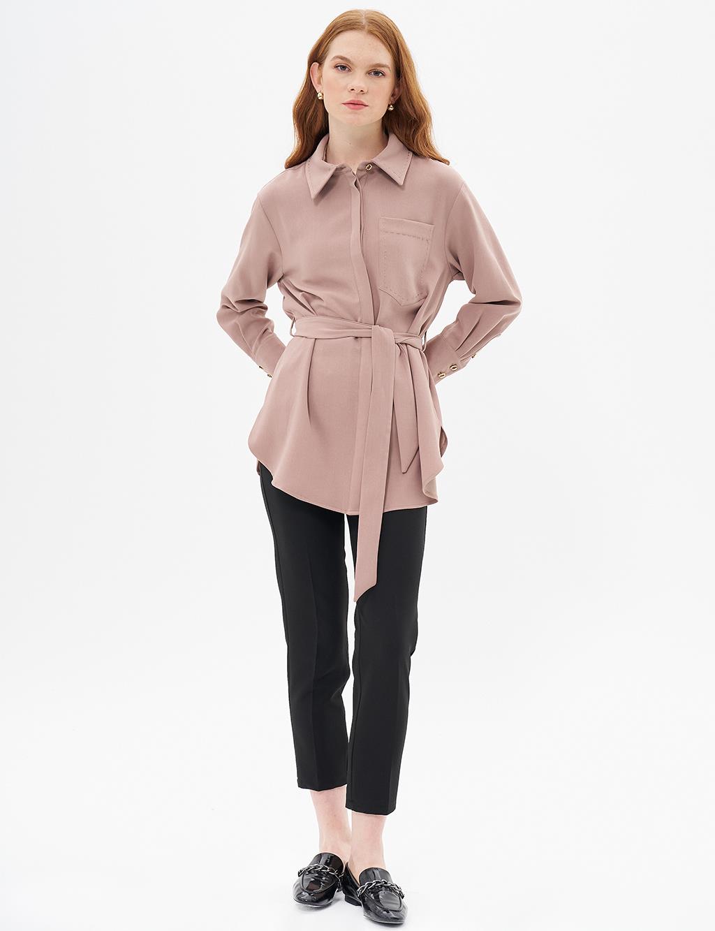 Point Stitched Belted Tunic Mink
