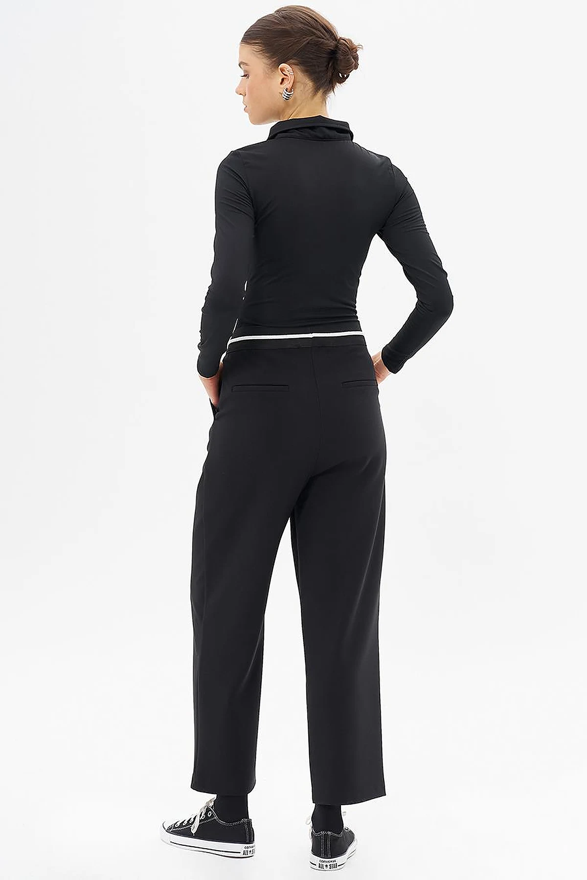 Elastic Waist Laced Pants Black