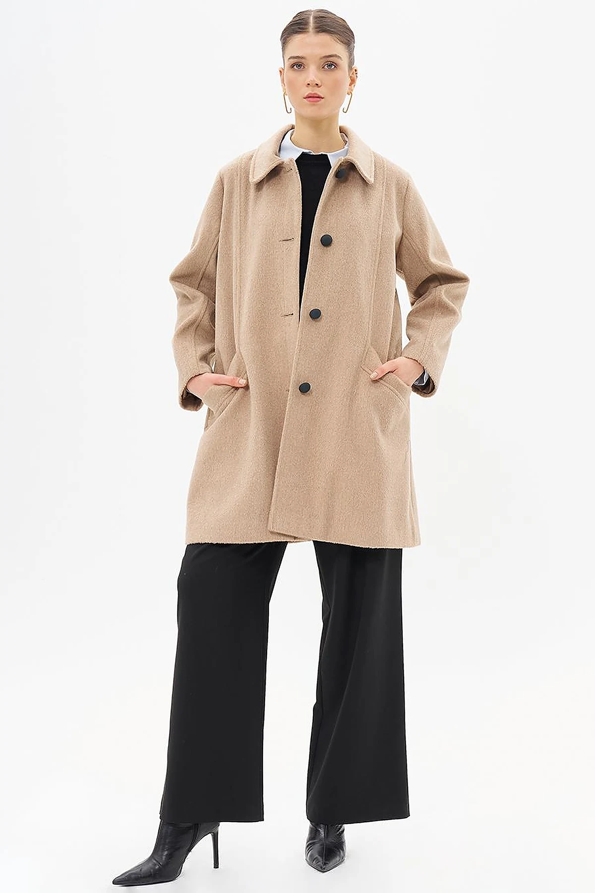 Cloak Collar Cashmere Coat Beige
