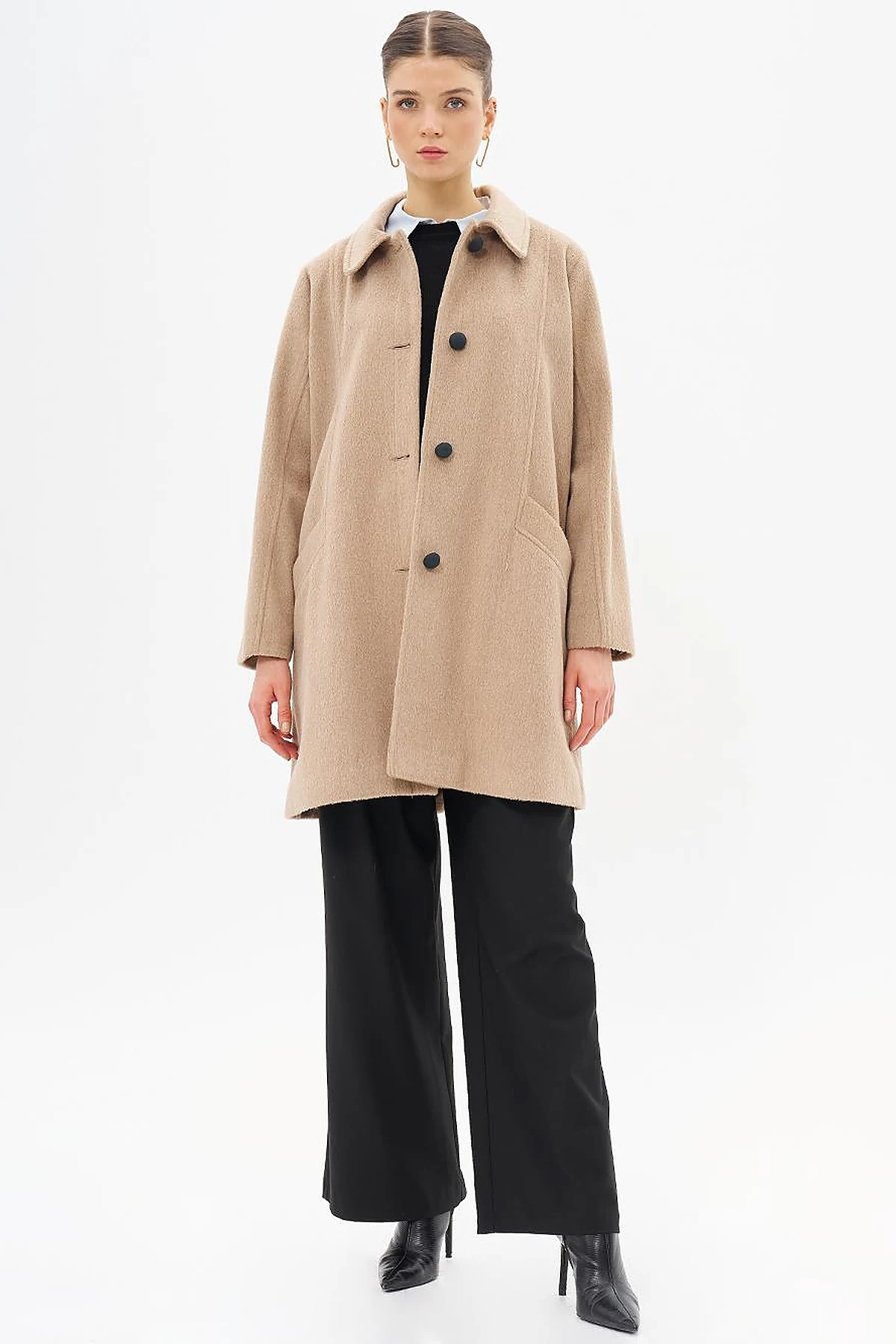 Cloak Collar Cashmere Coat Beige