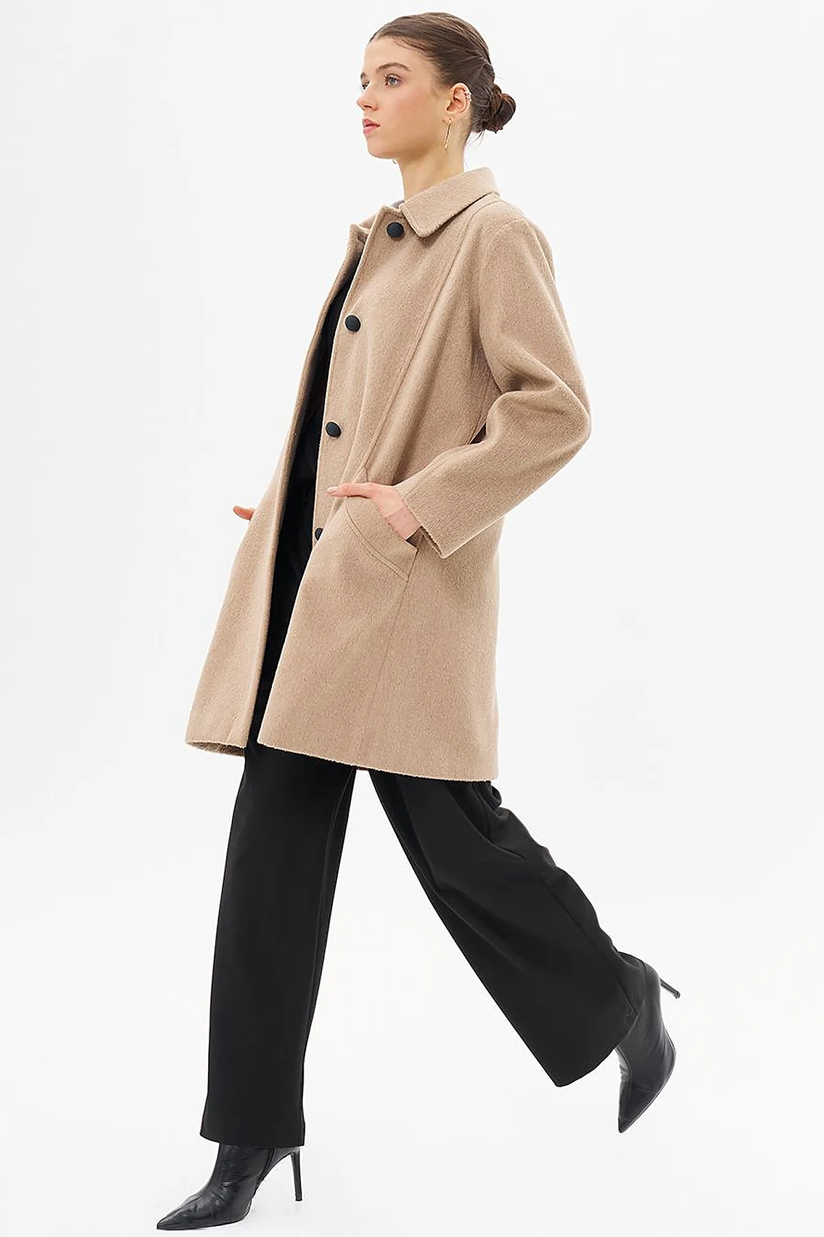 Cloak Collar Cashmere Coat Beige