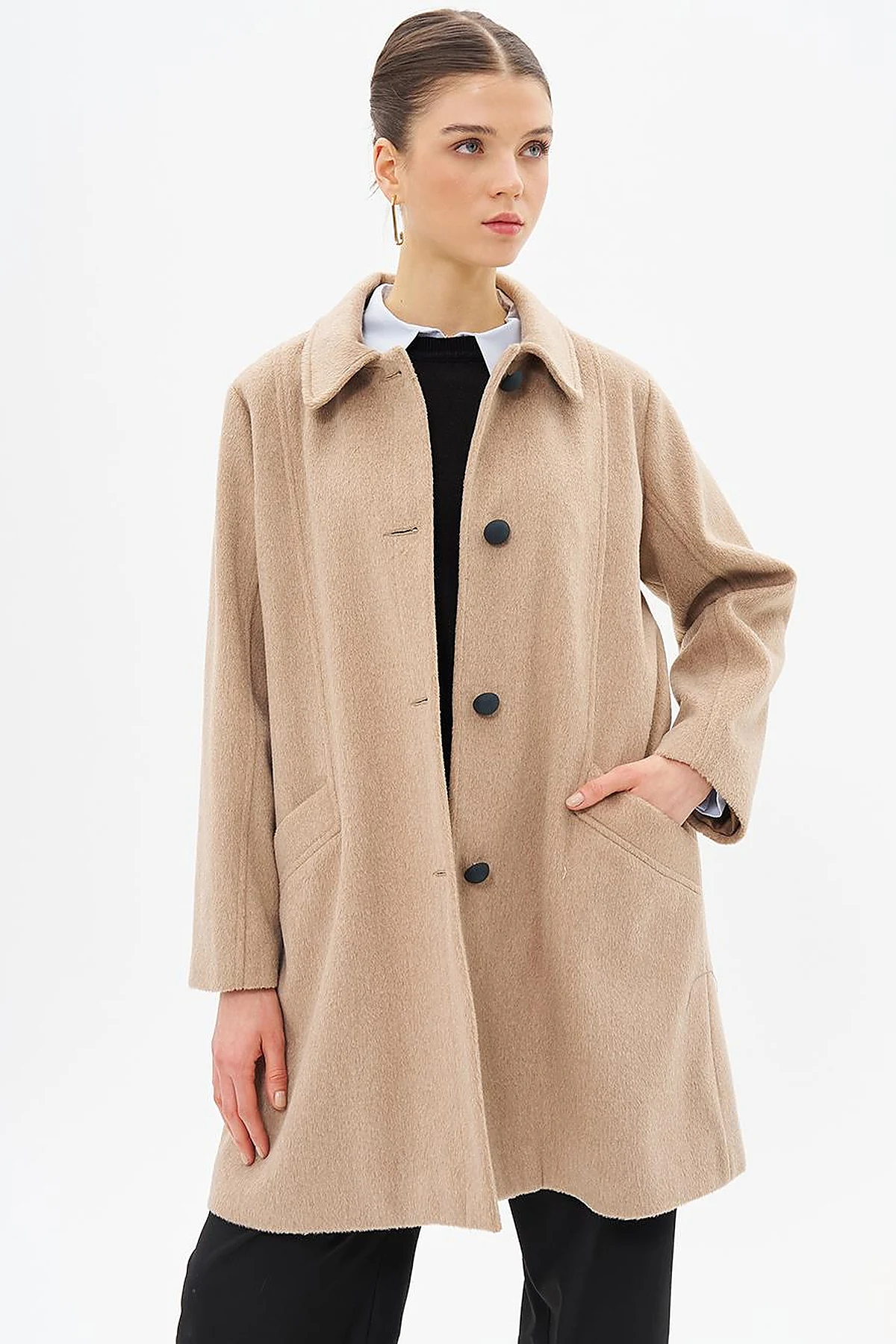 Cloak Collar Cashmere Coat Beige