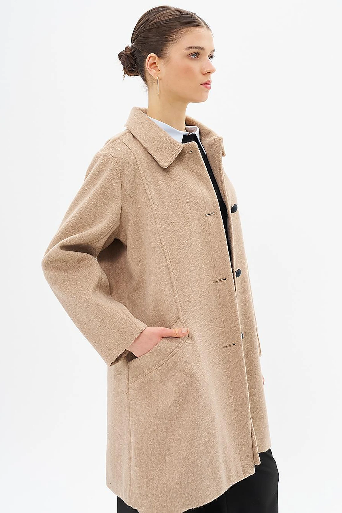 Cloak Collar Cashmere Coat Beige