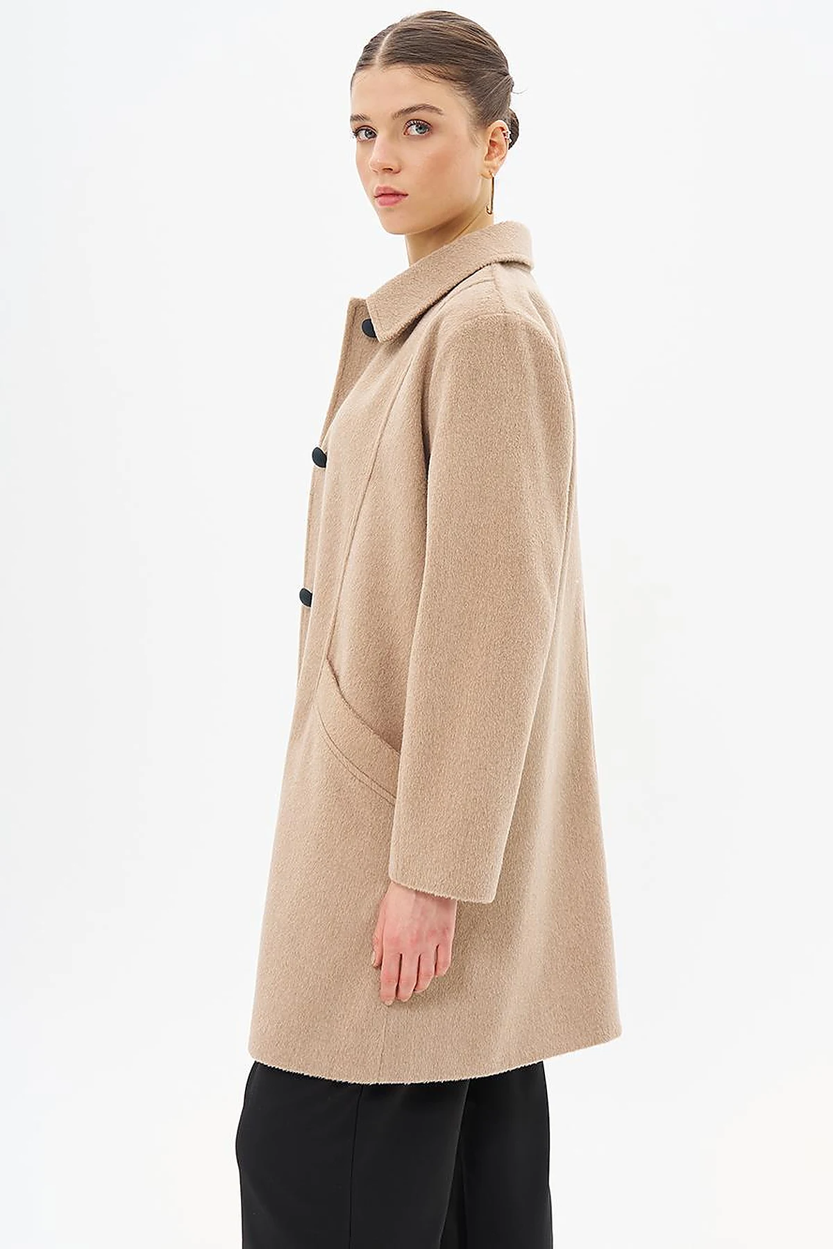 Cloak Collar Cashmere Coat Beige