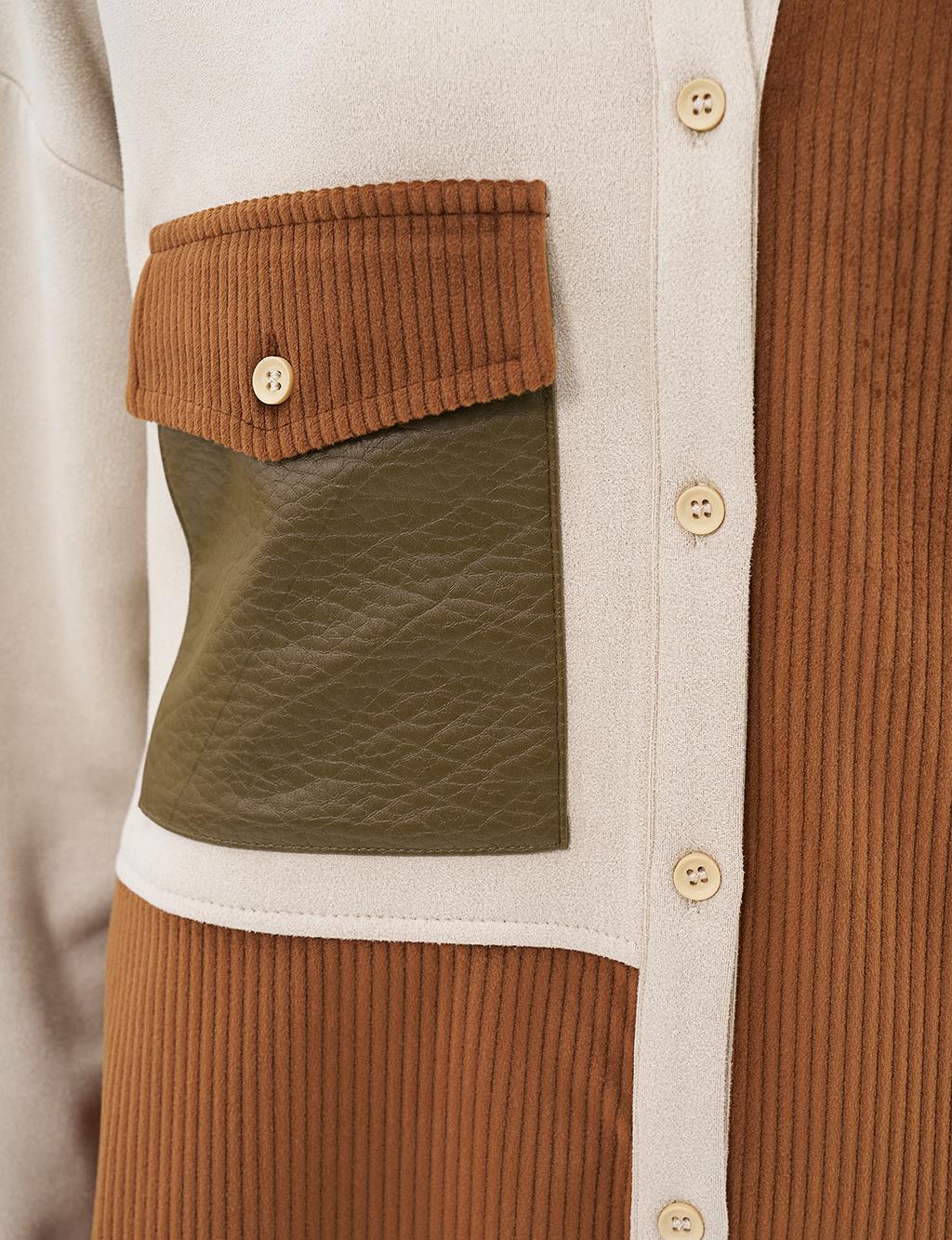 Tek Cepli Kadife Tunik Camel