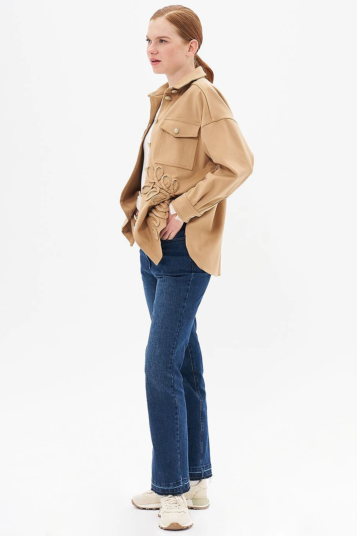 Gold Button Detailed Cashmere Jacket Camel