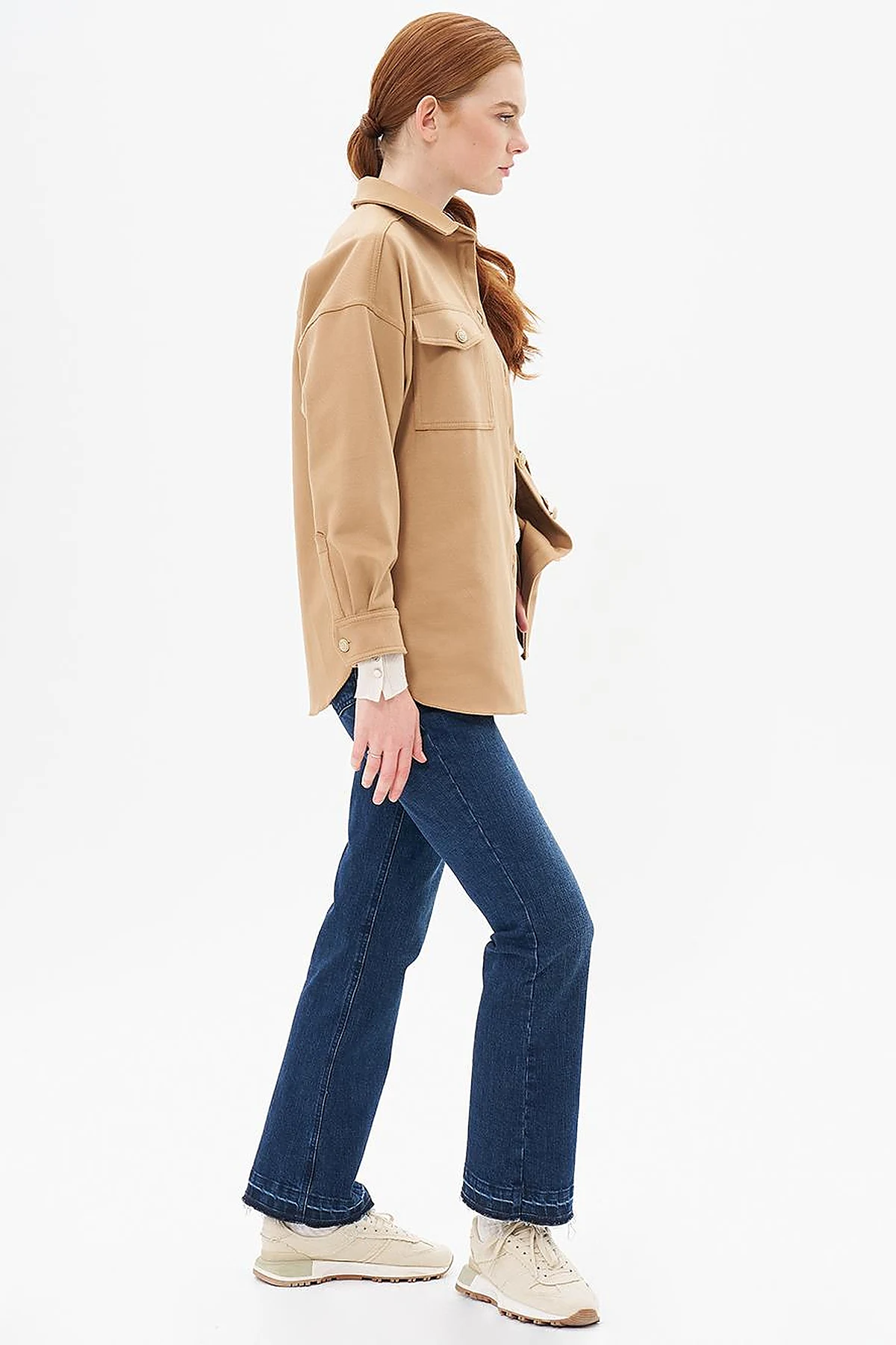 Gold Button Detailed Cashmere Jacket Camel