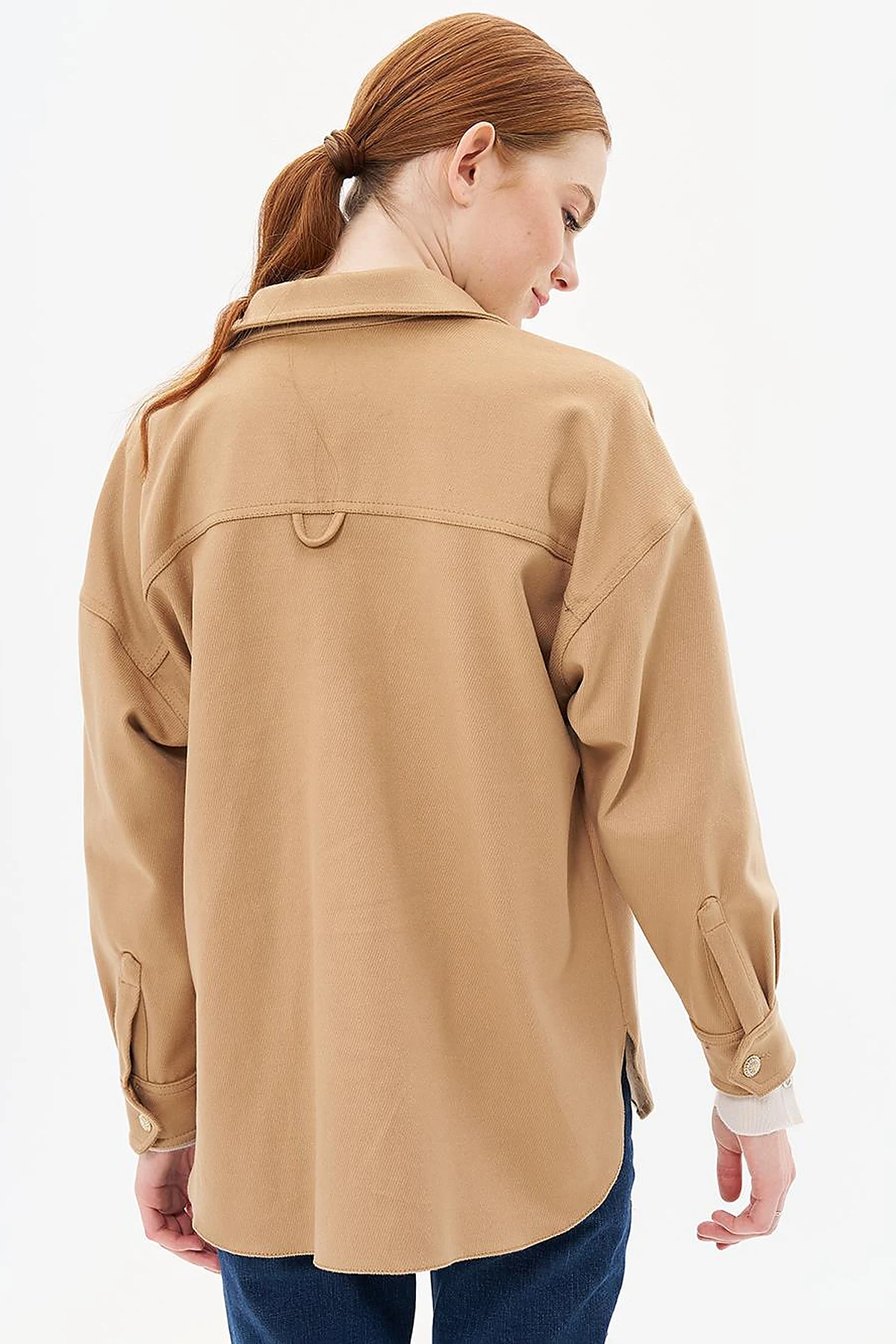 Gold Button Detailed Cashmere Jacket Camel