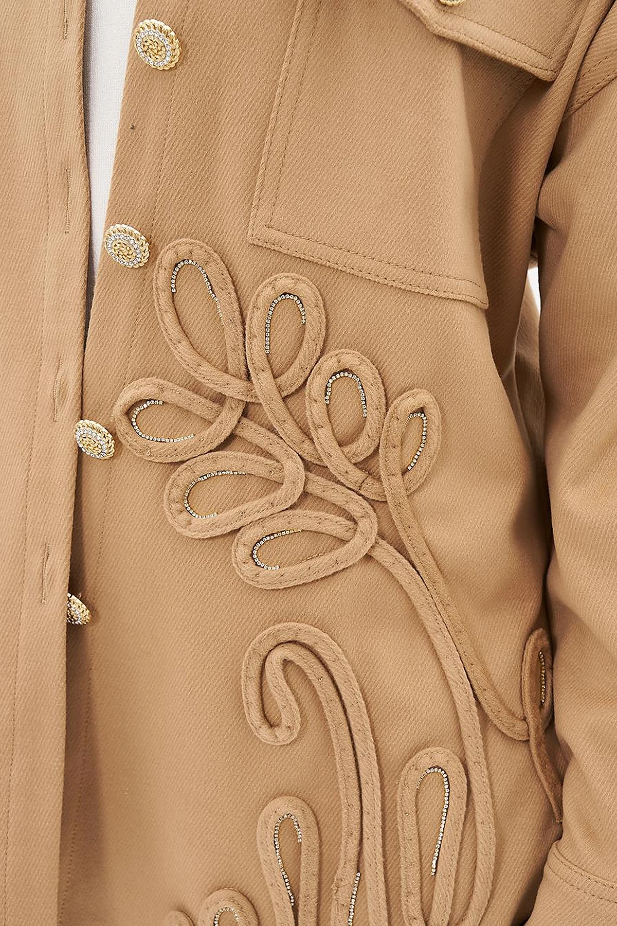 Gold Button Detailed Cashmere Jacket Camel