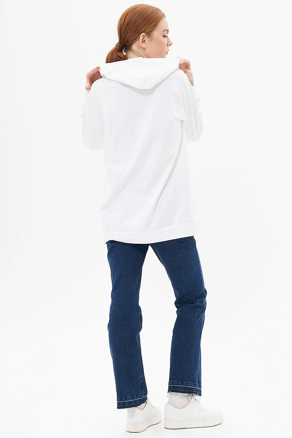 Hotfix Printed Hooded 2 Thread Sweatshirt Optic White