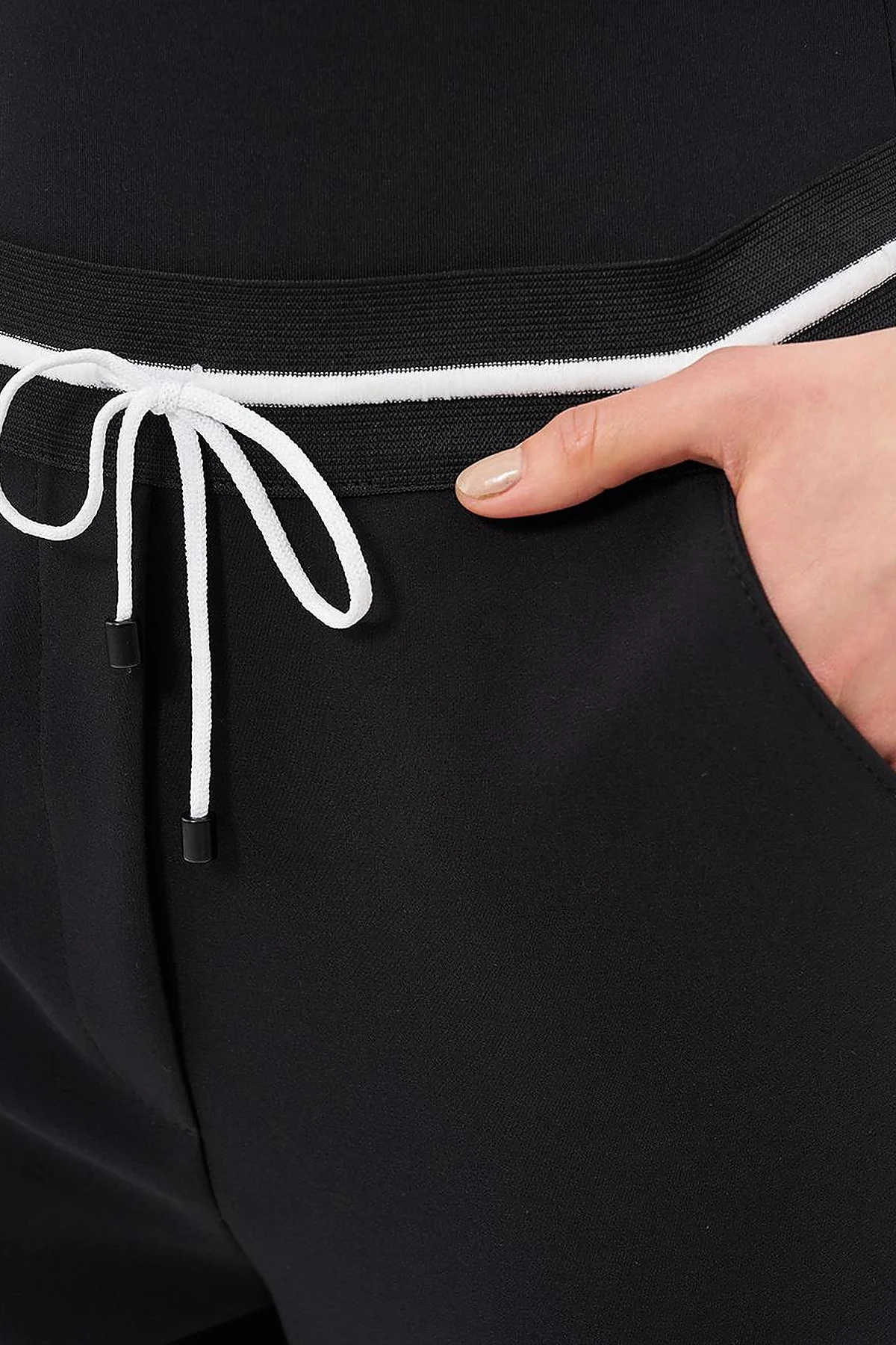 Elastic Waist Laced Pants Black