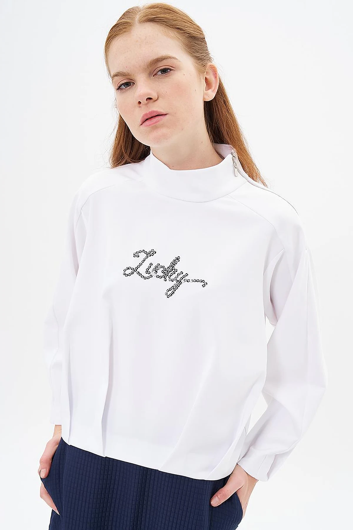 Sequin Embroidered Crop Optic White