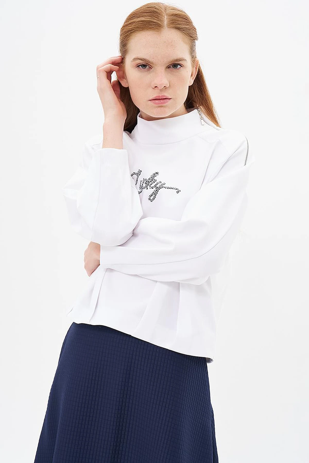 Sequin Embroidered Crop Optic White