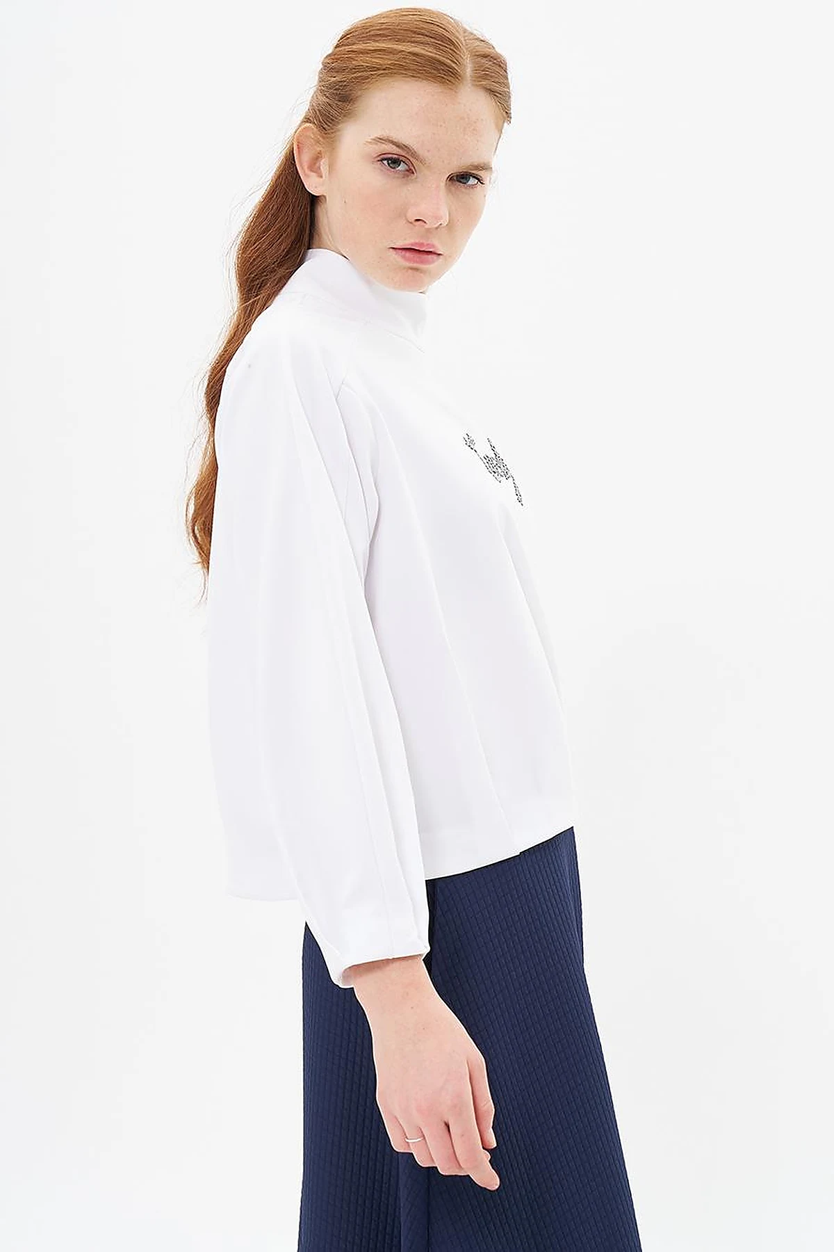 Sequin Embroidered Crop Optic White
