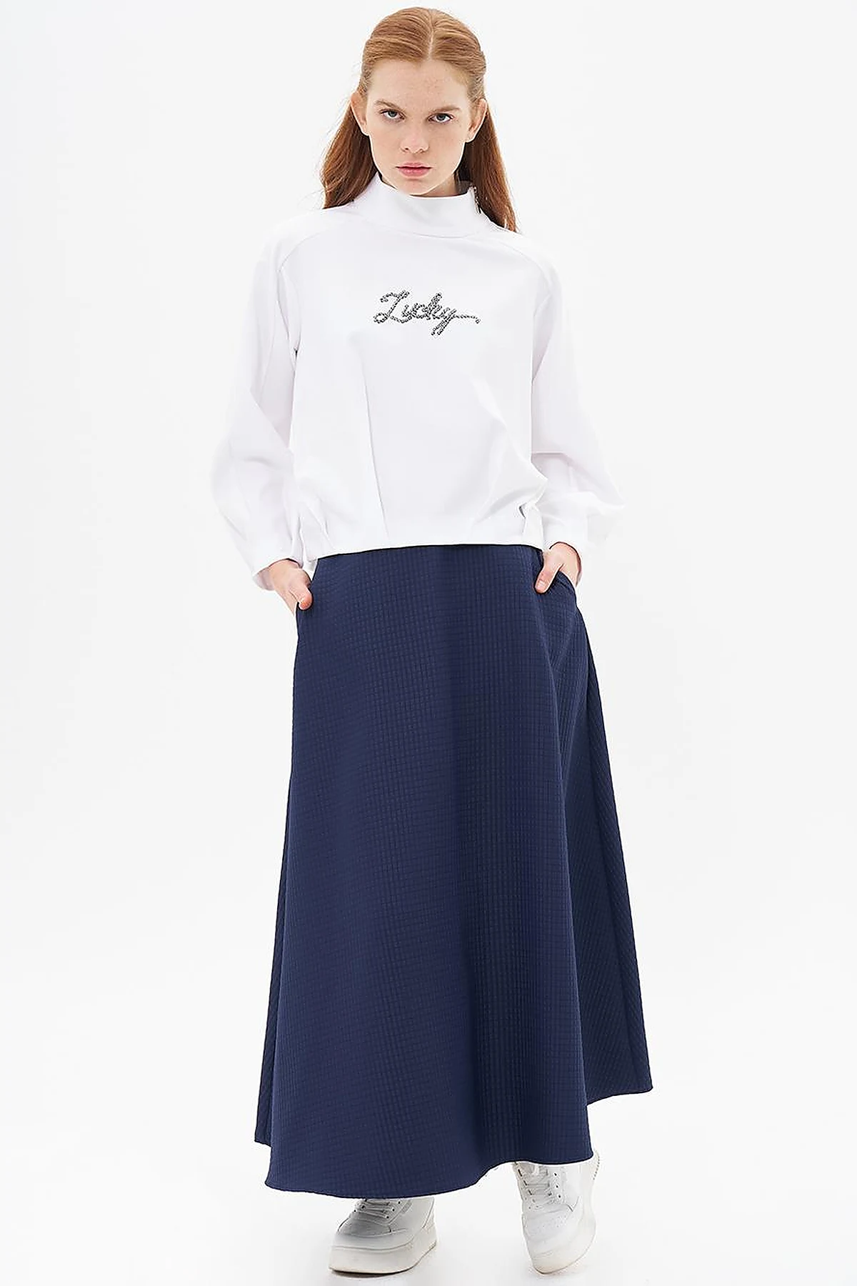 Sequin Embroidered Crop Optic White
