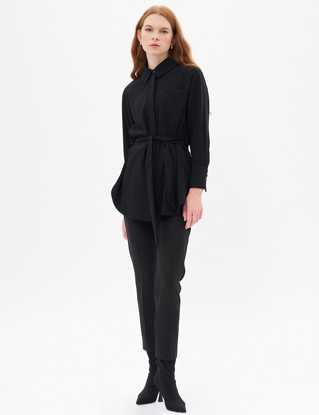 Punto Stitched Belted Tunic Black