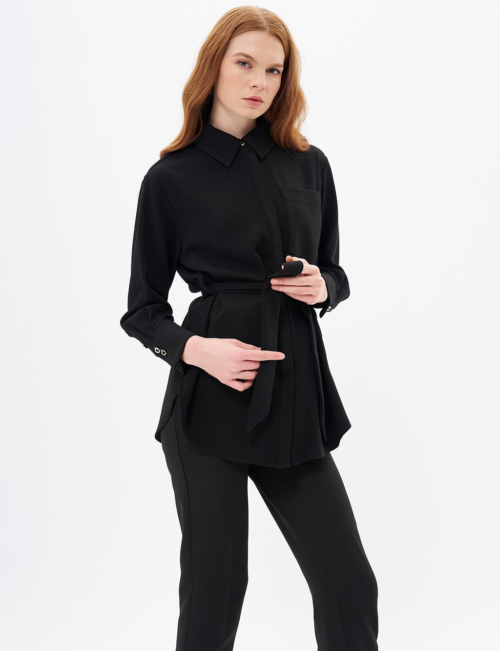 Punto Stitched Belted Tunic Black