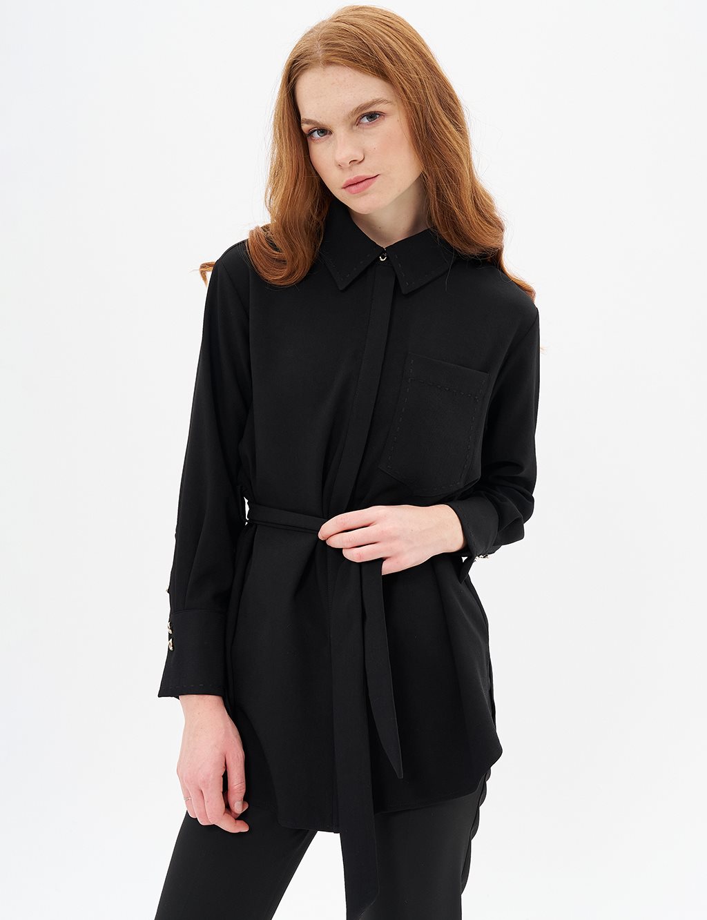 Punto Stitched Belted Tunic Black