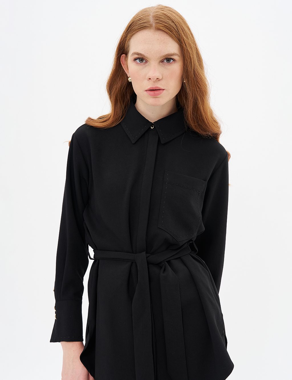 Punto Stitched Belted Tunic Black