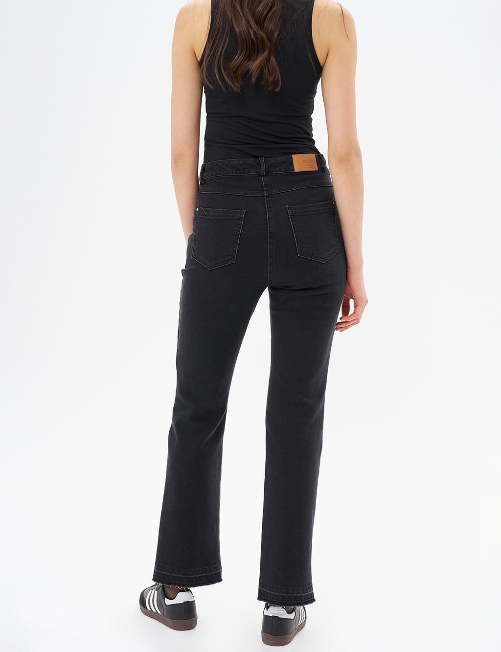 Marine Straight High Waist Denim Pants Black