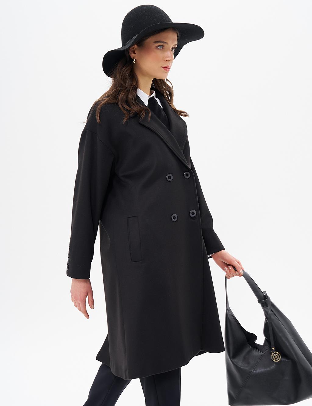 Double Breasted Cashmere Coat Black