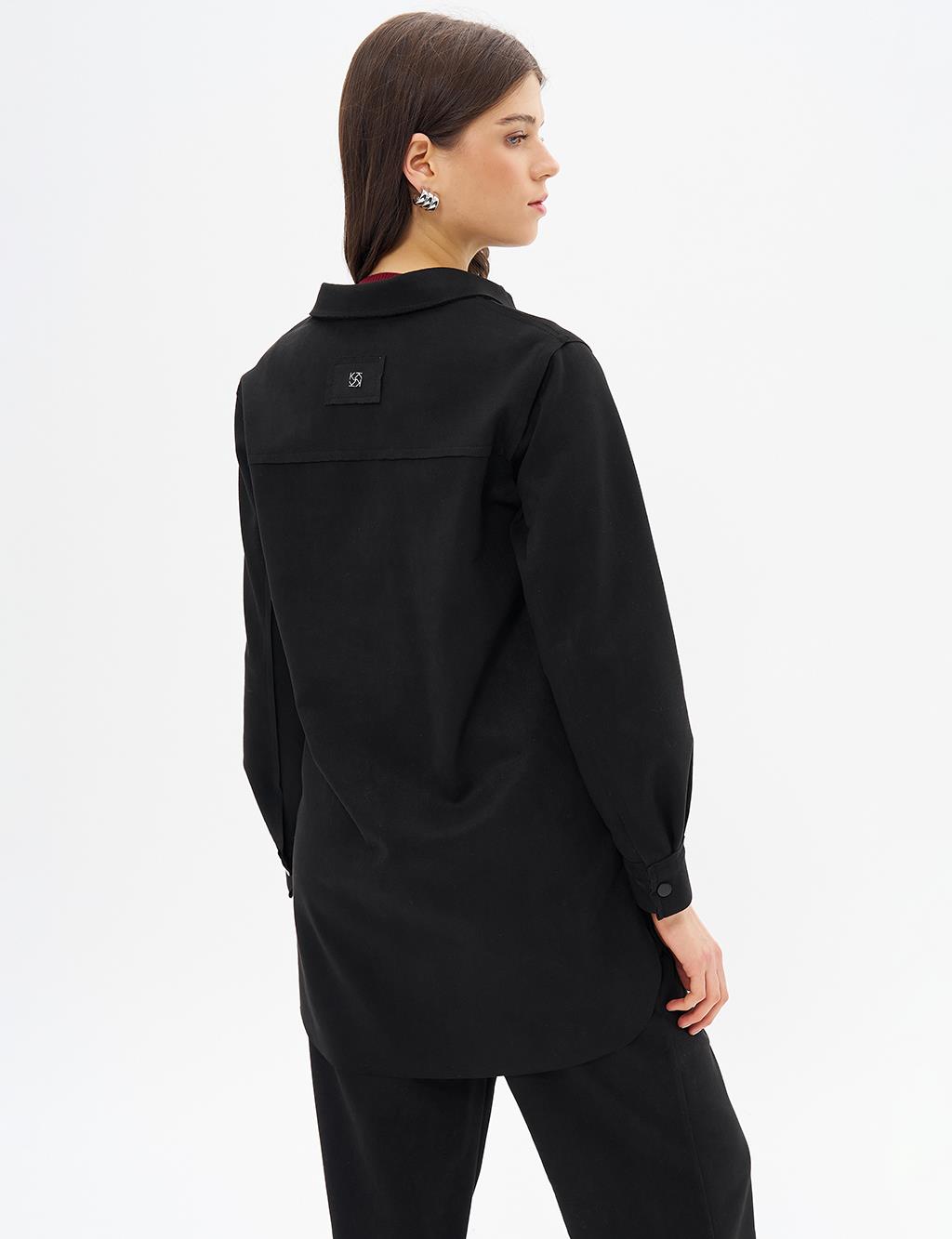 Black Suede Tunic with Stitching Details