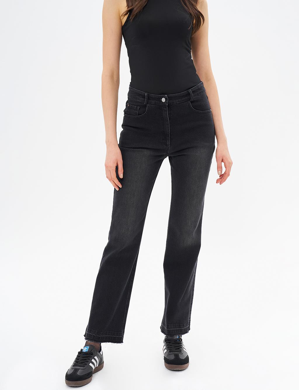 Marine Straight High Waist Denim Pants Black