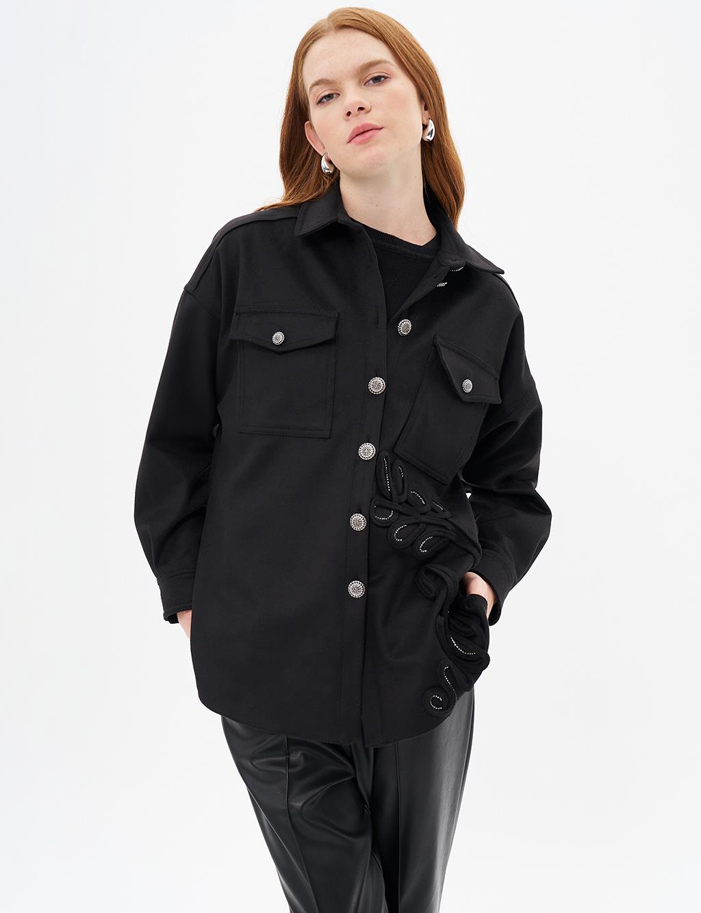 Gold Button Detailed Cashmere Jacket Black