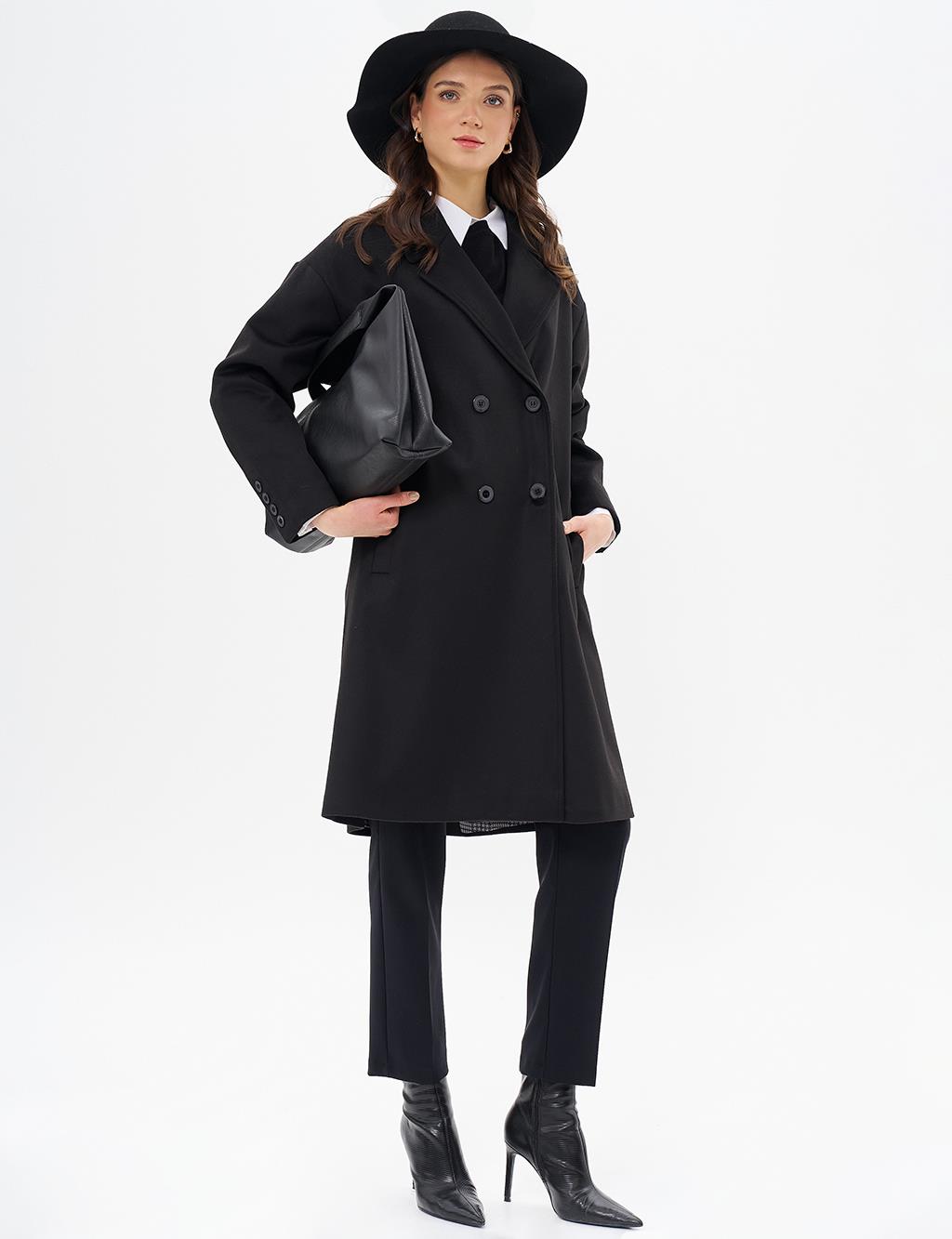 Double Breasted Cashmere Coat Black