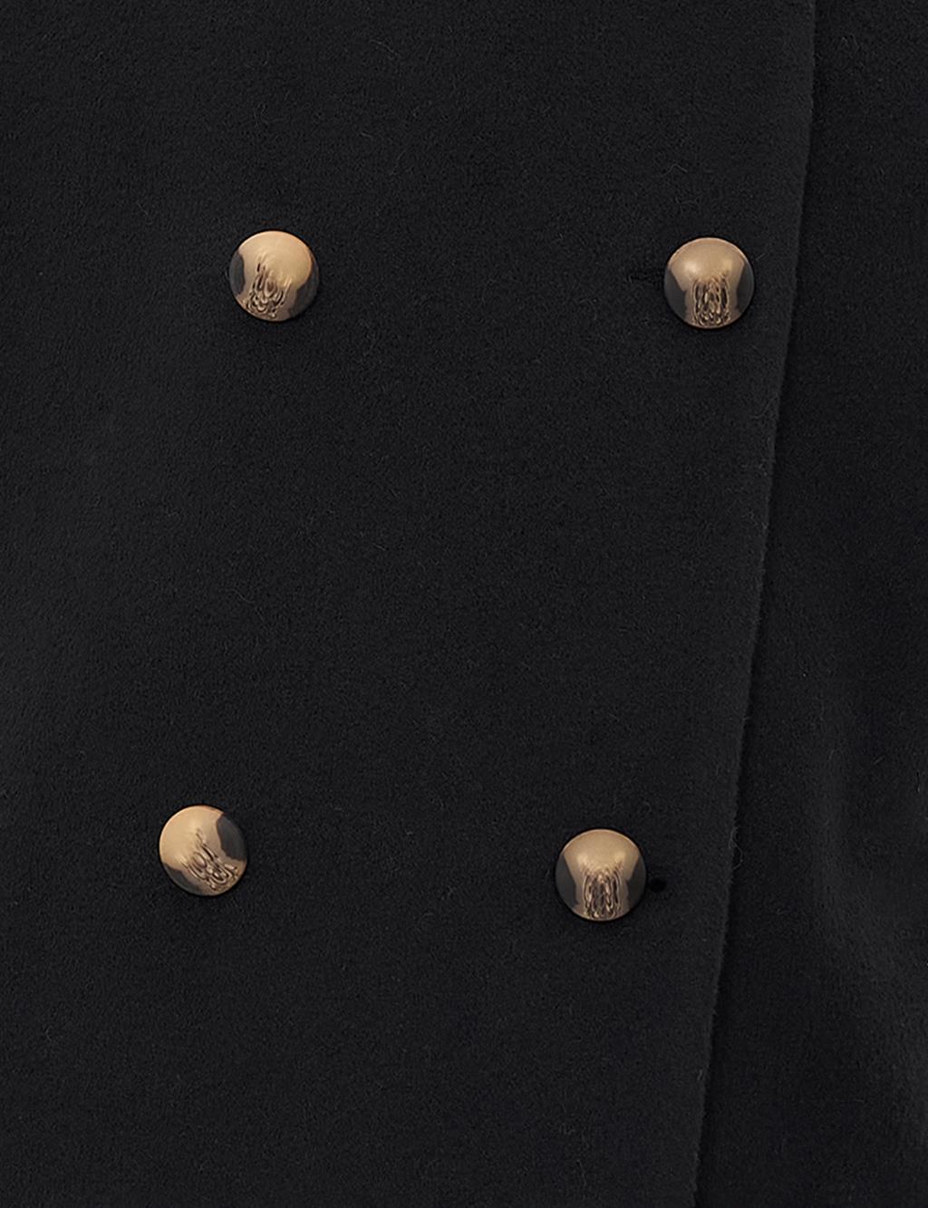 Button Closure Cashmere Coat Black