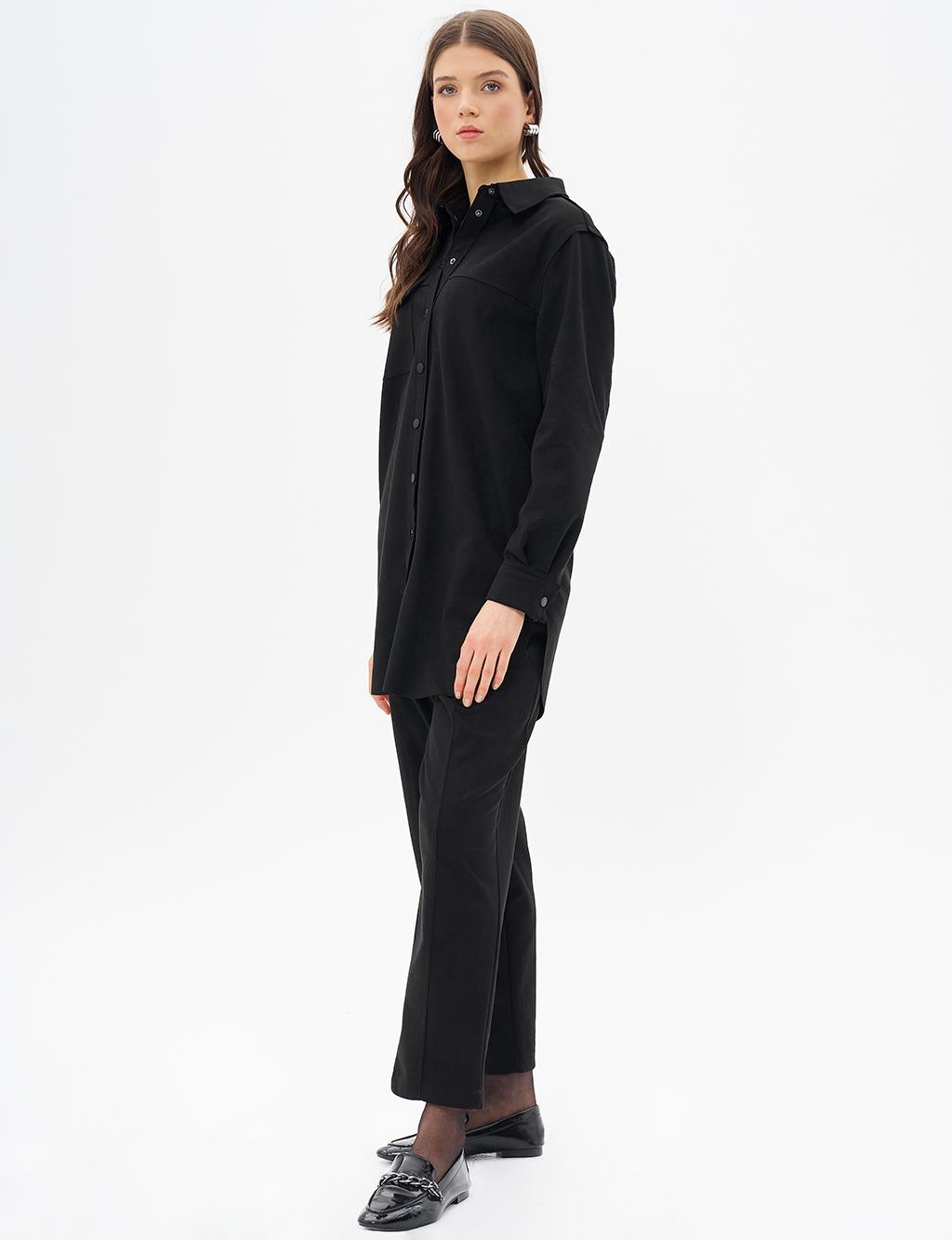 Black Suede Tunic with Stitching Details