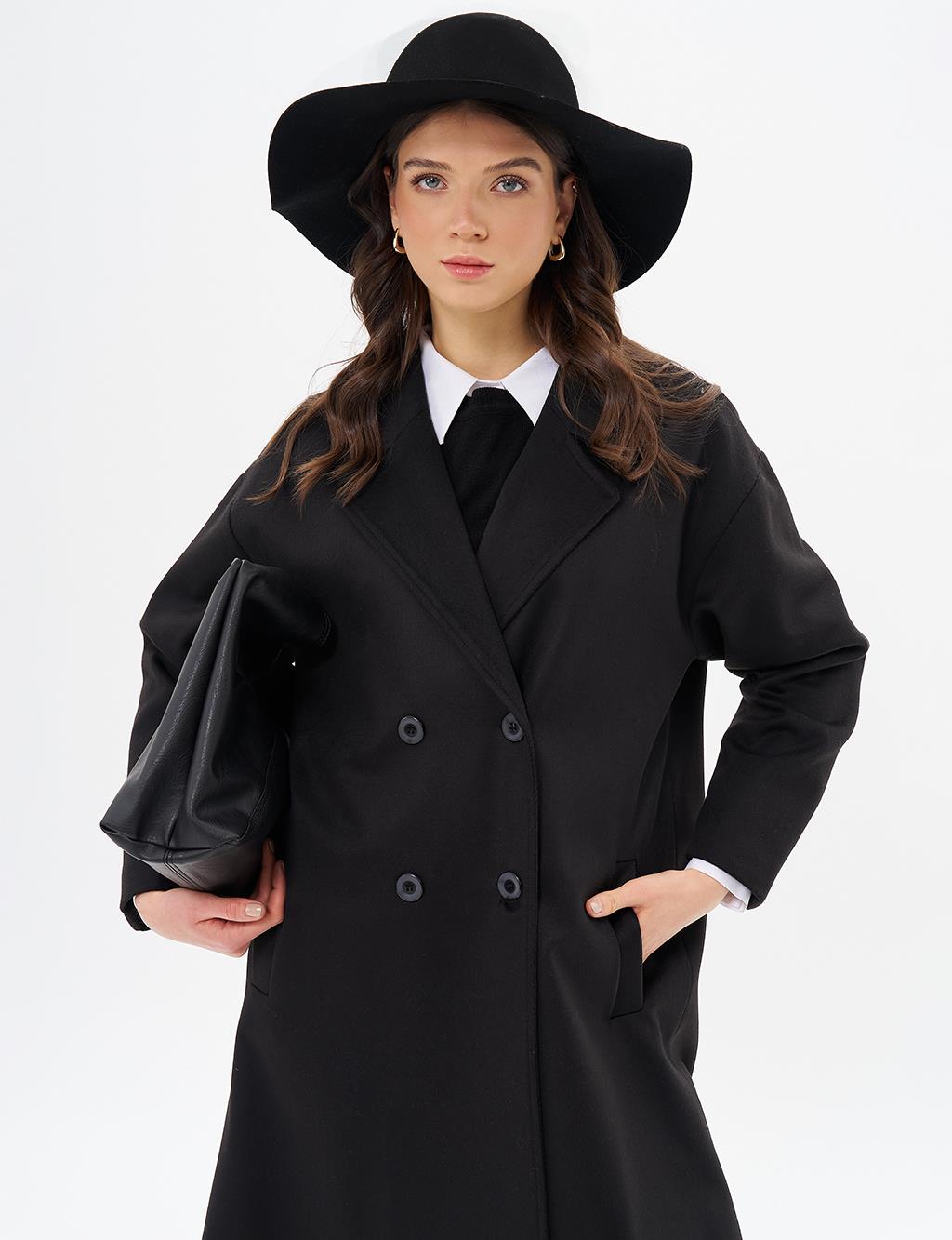 Double Breasted Cashmere Coat Black