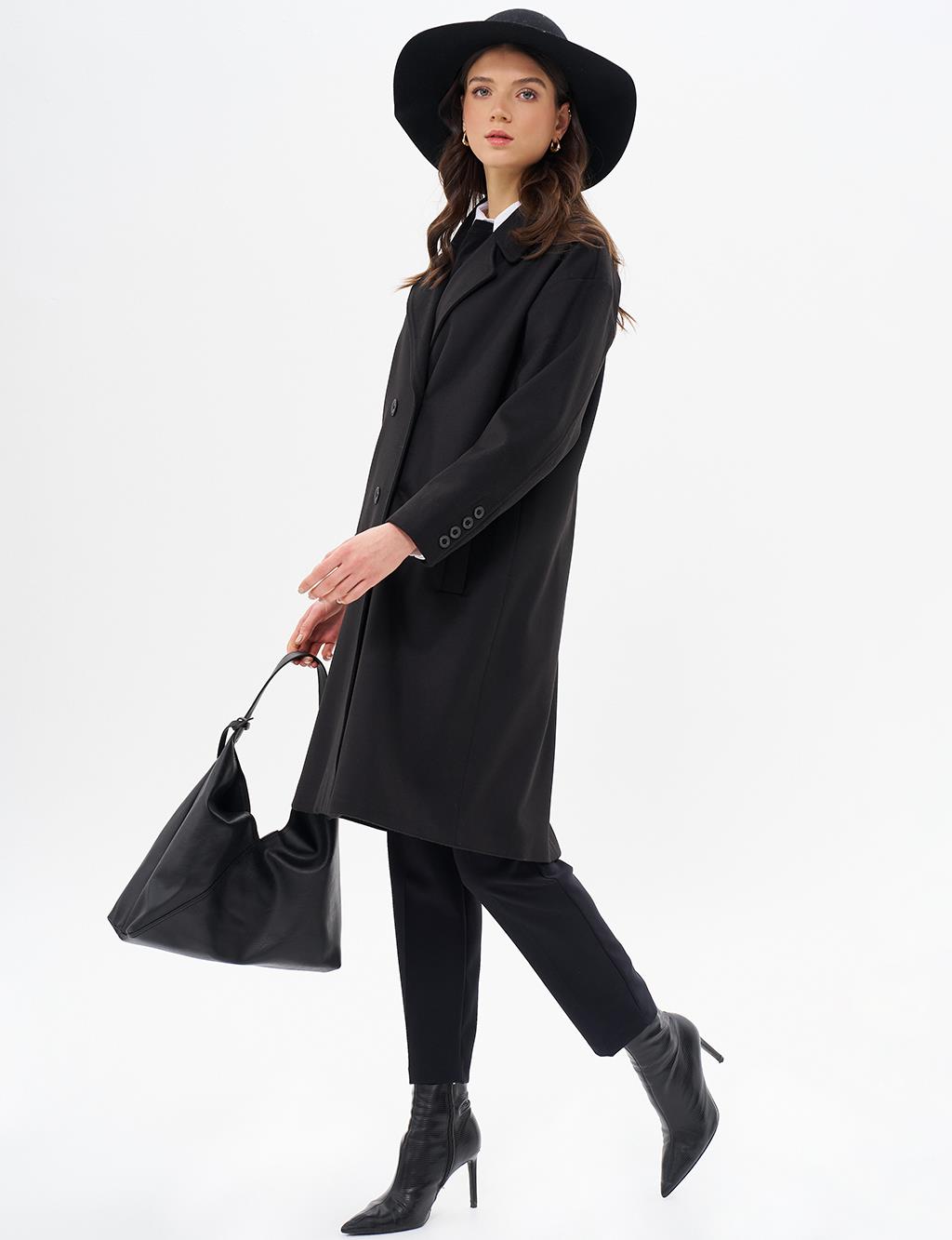 Double Breasted Cashmere Coat Black