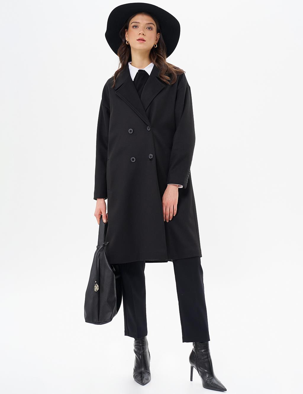 Double Breasted Cashmere Coat Black