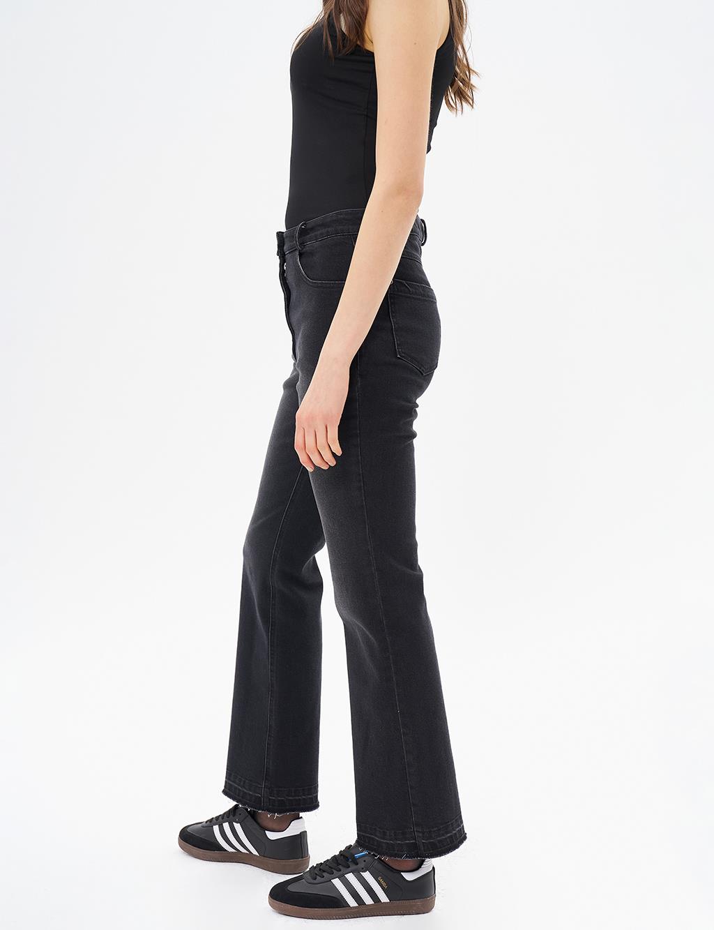 Marine Straight High Waist Denim Pants Black