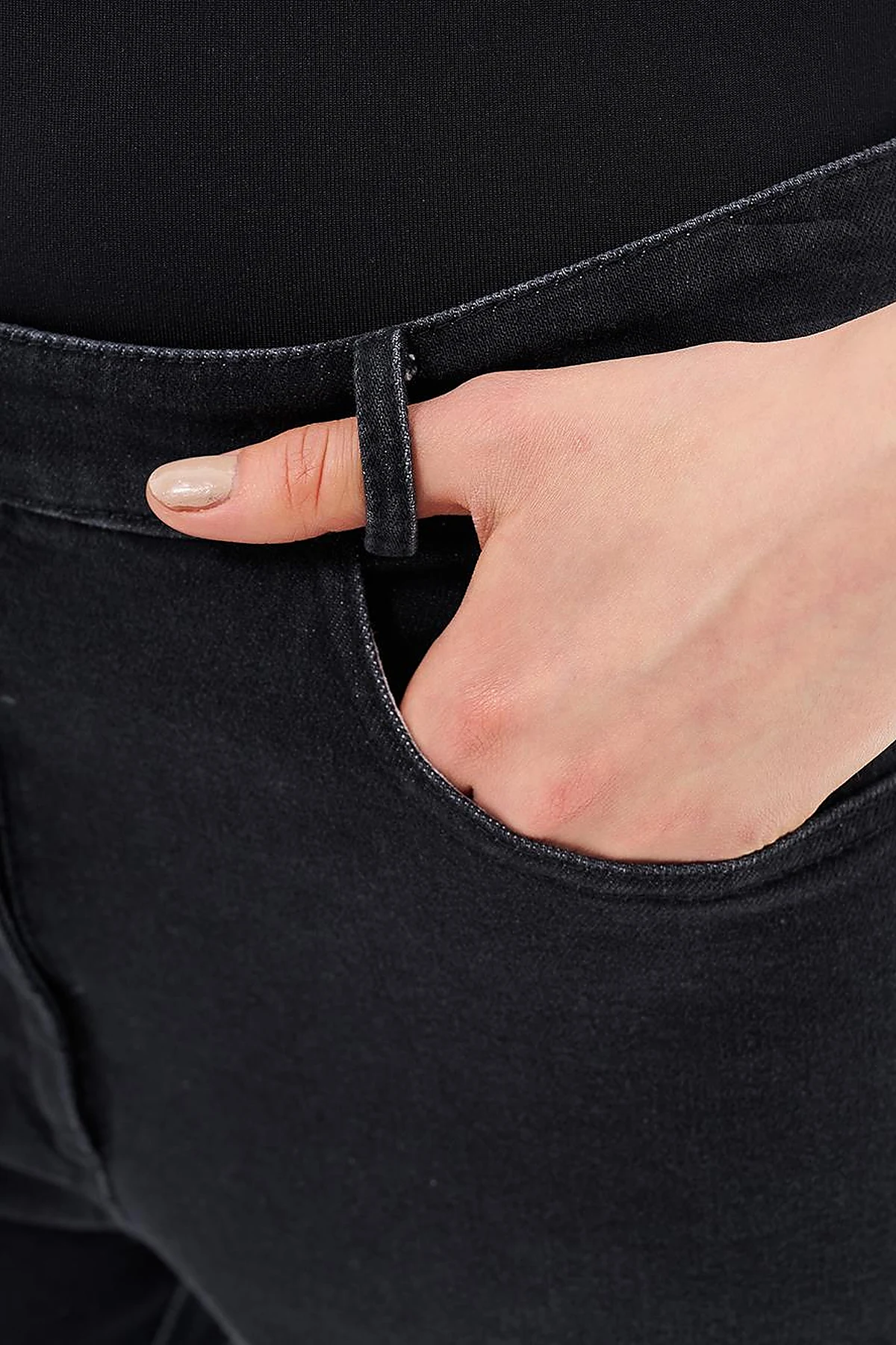 Marine Straight High Waist Denim Pants Black
