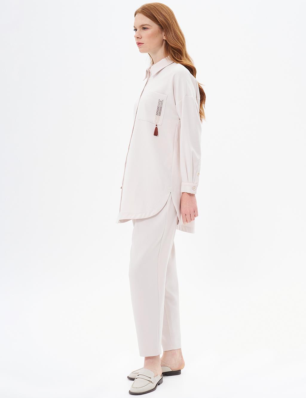 Embroidered Two Piece Suit Cream